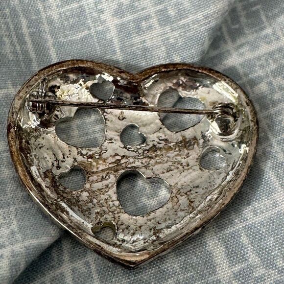 Vintage Silver Plated Cut-Out Grunge Heart Brooch Signed Preco - Picture 2 of 4